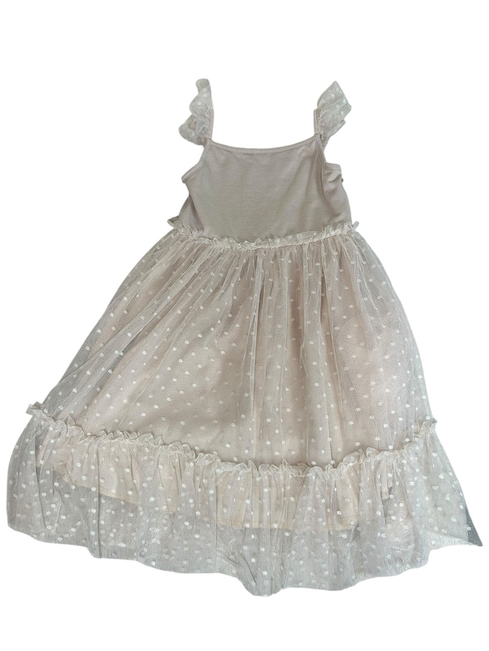 Mia Joy Joyfolie Girls' Cream Dot Tulle Party Dress With Flutter Straps 5 Years